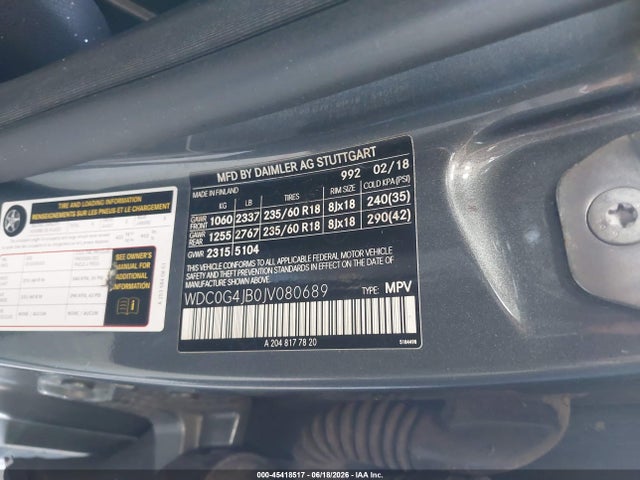 2018 Mercedes-benz Glc 300 მანქანა იყიდება აუქციონზე, vin: WDC0G4JB0JV080689, აუქციონის ნომერი: 45418517