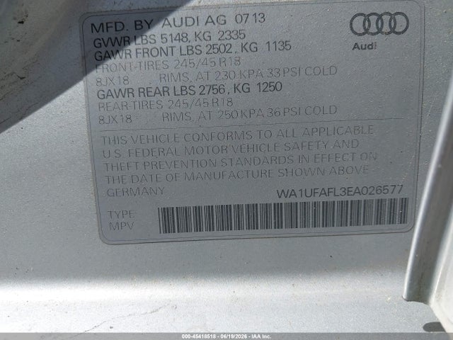 Продаж на аукціоні авто 2014 Audi Allroad 2.0t Premium, vin: WA1UFAFL3EA026577, номер лоту: 45418518