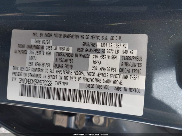 Aukcja sprzedaży 2024 Mazda Cx-30 2.5 S Carbon Edition, vin: 3MVDMBCM3RM670022, numer aukcji: 45418521