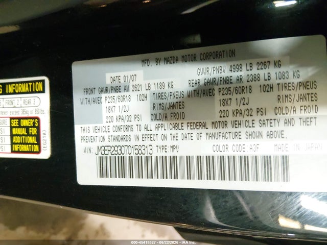 Aukcja sprzedaży 2007 Mazda Cx-7 Grand Touring, vin: JM3ER293070158313, numer aukcji: 45418527