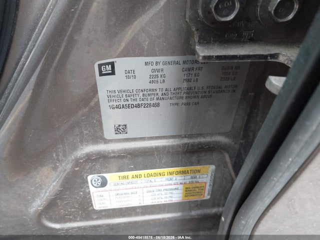 Продажа на аукционе авто 2011 Buick Lacrosse Cx, vin: 1G4GA5ED4BF228468, номер лота: 45418578
