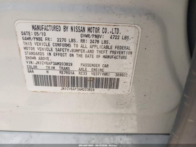 Продаж на аукціоні авто 2010 Infiniti G37 Journey, vin: JN1CV6AP3AM203829, номер лоту: 45418604