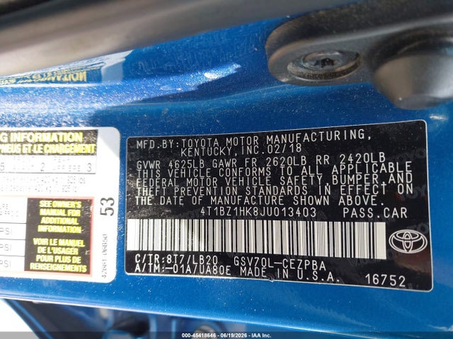 4T1BZ1HK8JU013403 Toyota Camry Xse V6