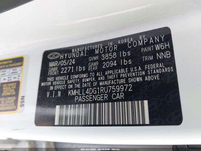 45418658 :رقم المزاد ، KMHLL4DG1RU759972 vin ، 2024 Hyundai Elantra Se مزاد بيع