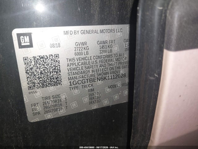 1GCGTBEN6K1112028 Chevrolet Colorado Wt