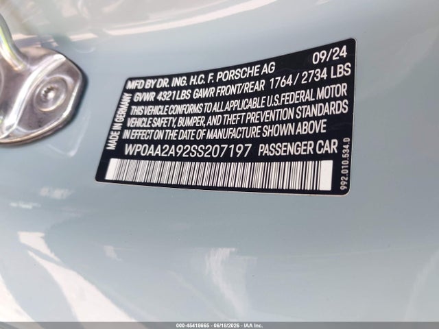 Porsche 911 Carrera/carrera T 2025 WP0AA2A92SS207197 Image 9