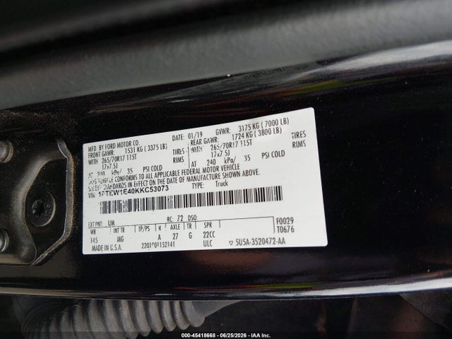 2019 Ford F-150 Xlt მანქანა იყიდება აუქციონზე, vin: 1FTEW1E40KKC53073, აუქციონის ნომერი: 45418668