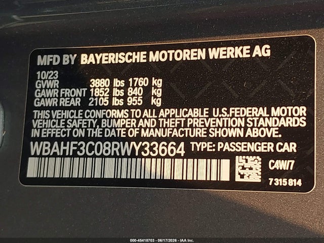 Aukcja sprzedaży 2024 Bmw Z4 Sdrive30i, vin: WBAHF3C08RWY33664, numer aukcji: 45418703