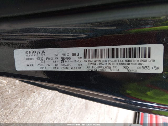 Продажа на аукционе авто 2019 Ram 1500 Classic Tradesman  4x2 8' Box, vin: 3C6JR6DG8KG502880, номер лота: 45418756