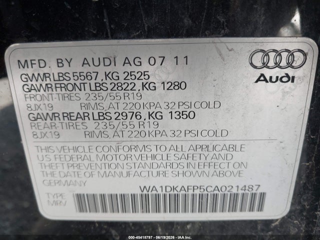 Продажа на аукционе авто 2012 Audi Q5 3.2 Premium Plus, vin: WA1DKAFP5CA021487, номер лота: 45418797