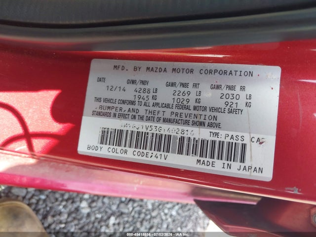 45418856 :رقم المزاد ، JM1GJ1V53G1402816 vin ، 2016 Mazda Mazda6 I Touring مزاد بيع