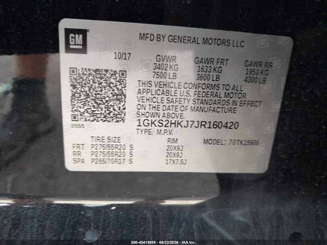 Продаж на аукціоні авто 2018 Gmc Yukon Xl Denali, vin: 1GKS2HKJ7JR160420, номер лоту: 45418885