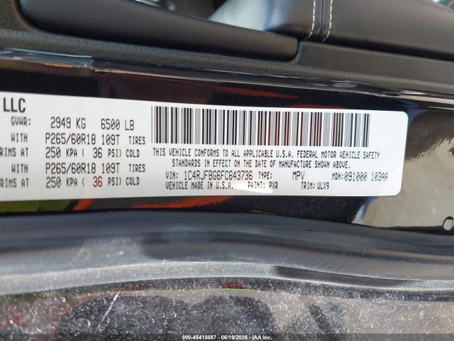 Aukcja sprzedaży 2015 Jeep Grand Cherokee Limited, vin: 1C4RJFBG6FC643736, numer aukcji: 45418887
