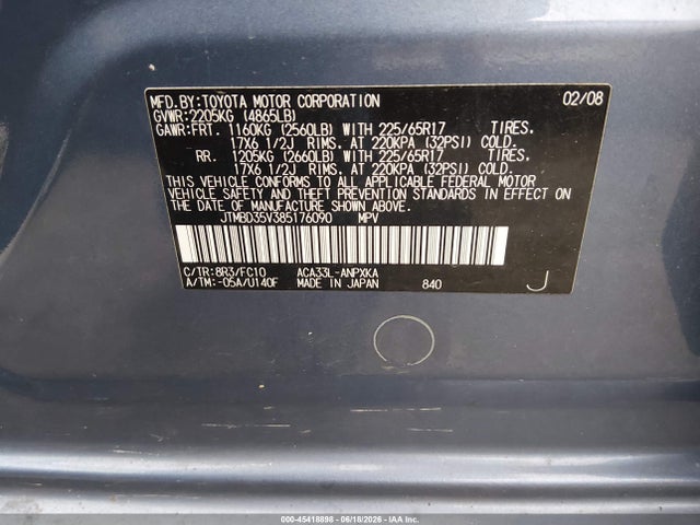 Продажа на аукционе авто 2008 Toyota Rav4, vin: JTMBD35V385176090, номер лота: 45418898