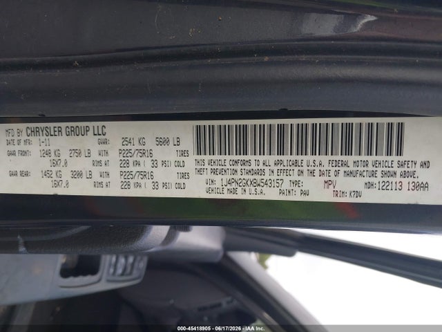 Aukcja sprzedaży 2011 Jeep Liberty Sport, vin: 1J4PN2GKXBW543157, numer aukcji: 45418905