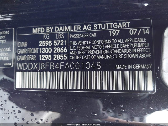 45418907 :رقم المزاد ، WDDXJ8FB4FA001048 vin ، 2015 Mercedes-benz S 550 4matic مزاد بيع