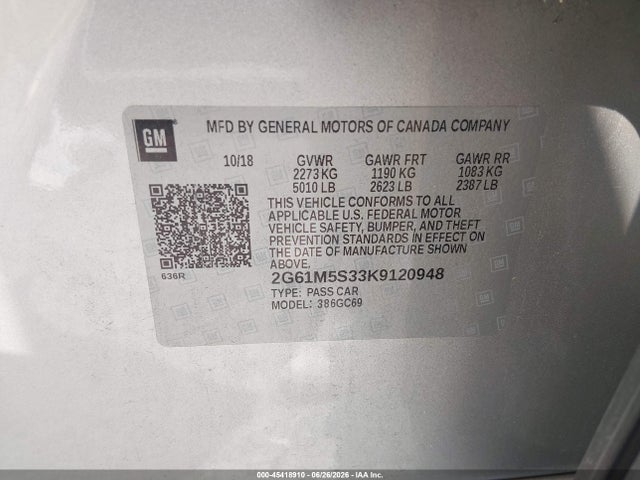 2019 Cadillac Xts Luxury მანქანა იყიდება აუქციონზე, vin: 2G61M5S33K9120948, აუქციონის ნომერი: 45418910