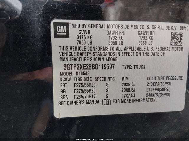 Aukcja sprzedaży 2011 Gmc Sierra 1500 Denali, vin: 3GTP2XE28BG119697, numer aukcji: 45418914