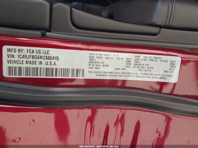 1C4RJFBG6MC666415 Jeep Grand Cherokee Limited 4x4