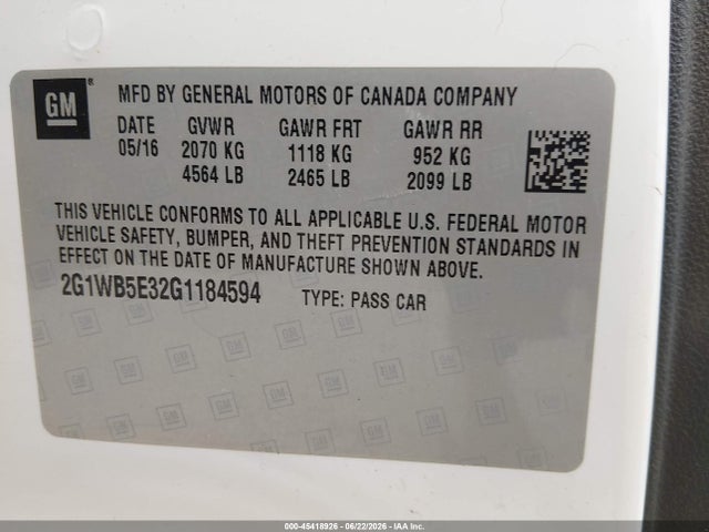 2G1WB5E32G1184594 Chevrolet Impala Limited Lt