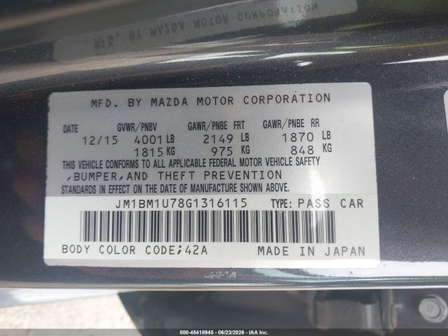 Продажа на аукционе авто 2016 Mazda Mazda3 I Sport, vin: JM1BM1U78G1316115, номер лота: 45418945