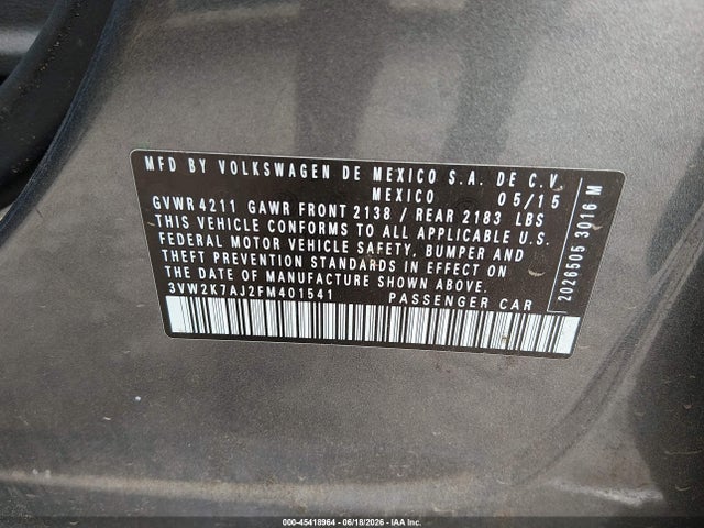 Volkswagen Jetta 2.0l S 2015 3VW2K7AJ2FM401541 Image 9
