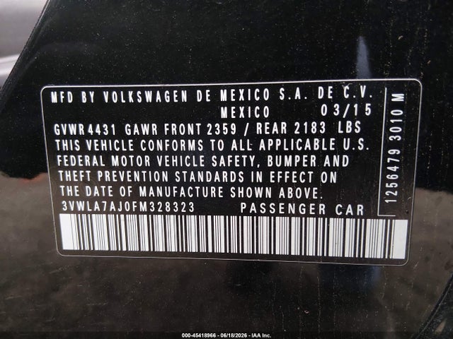 3VWLA7AJ0FM328323 Volkswagen Jetta 2.0l Tdi S