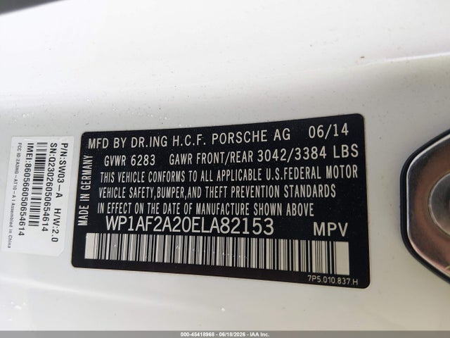 2014 Porsche Cayenne Diesel მანქანა იყიდება აუქციონზე, vin: WP1AF2A20ELA82153, აუქციონის ნომერი: 45418968