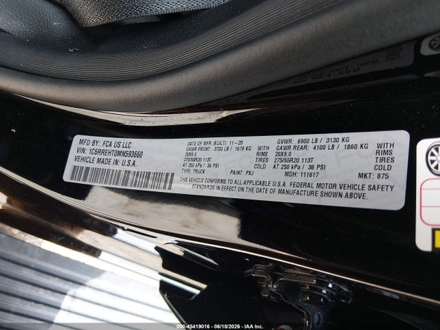 45419016 :رقم المزاد ، 1C6RREHT0MN593660 vin ، 2021 Ram 1500 Limited  4x2 5'7 Box مزاد بيع