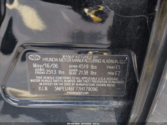 Aukcja sprzedaży 2007 Hyundai Sonata Limited/limited W/xm/se/se W/xm, vin: 5NPEU46F77H179096, numer aukcji: 45419039