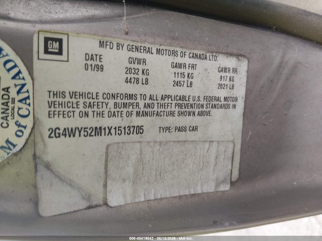 45419042 :رقم المزاد ، 2G4WY52M1X1513705 vin ، 1999 Buick Century Limited مزاد بيع