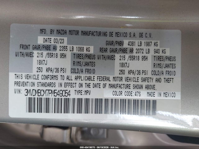 2023 Mazda Cx-30 2.5 S Preferred მანქანა იყიდება აუქციონზე, vin: 3MVDMBCM7PM549054, აუქციონის ნომერი: 45419070