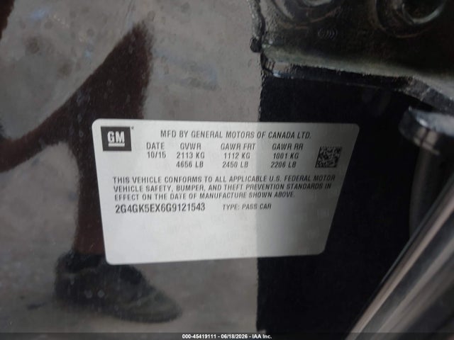45419111 :رقم المزاد ، 2G4GK5EX6G9121543 vin ، 2016 Buick Regal Turbo مزاد بيع