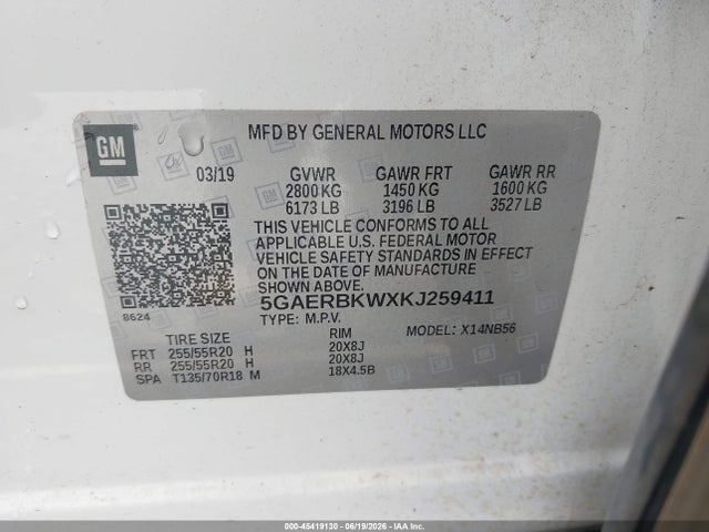 2019 Buick Enclave Fwd Essence მანქანა იყიდება აუქციონზე, vin: 5GAERBKWXKJ259411, აუქციონის ნომერი: 45419130
