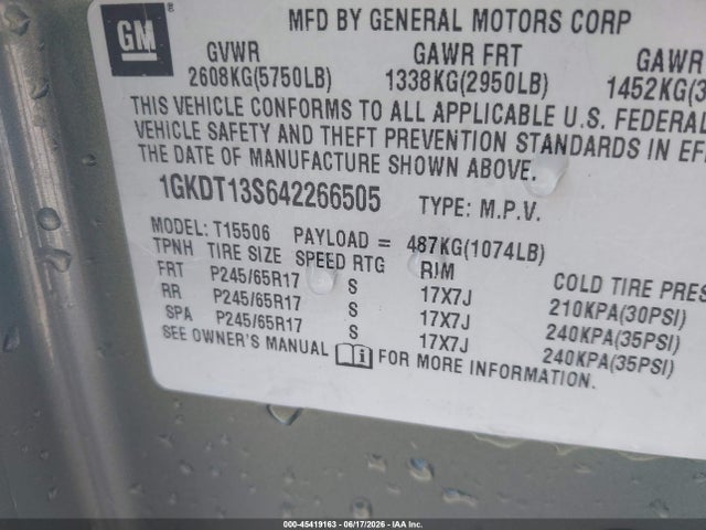 Auction sale of the 2004 Gmc Envoy Sle, vin: 1GKDT13S642266505, lot number: 45419163