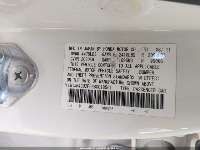 Продажа на аукционе авто 2011 Acura Tsx 2.4, vin: JH4CU2F66BC018561, номер лота: 45419213