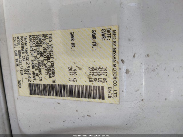 1N4AL3AP3GC256642 Nissan Altima 2.5/2.5 S/2.5 Sl/2.5 Sr/2.5 Sv