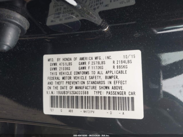 2016 Acura Tlx V6 Tech მანქანა იყიდება აუქციონზე, vin: 19UUB3F52GA000569, აუქციონის ნომერი: 45419265