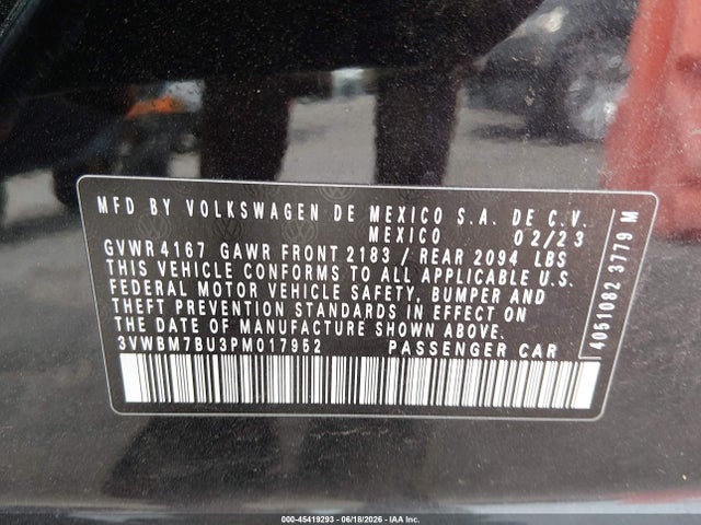 Продажа на аукционе авто 2023 Volkswagen Jetta 1.5t Sport, vin: 3VWBM7BU3PM017952, номер лота: 45419293