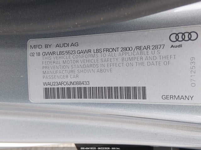 Aukcja sprzedaży 2018 Audi A7 3.0t Premium Plus, vin: WAU23AFC6JN088433, numer aukcji: 45419325