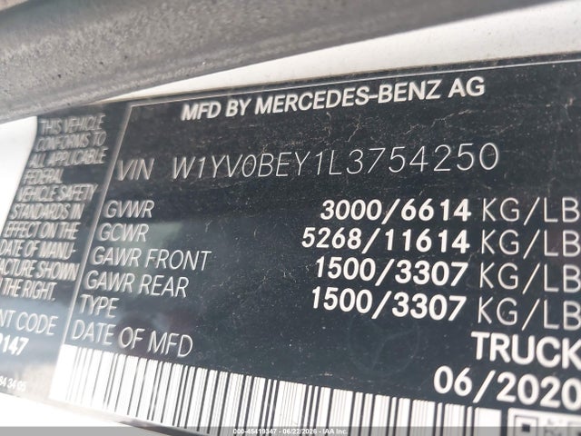 Продаж на аукціоні авто 2020 Mercedes-benz Metris, vin: W1YV0BEY1L3754250, номер лоту: 45419347