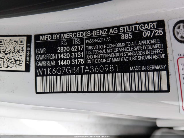 Aukcja sprzedaży 2026 Mercedes-benz S 580 4matic, vin: W1K6G7GB4TA360981, numer aukcji: 45419350