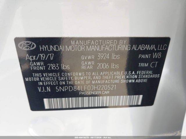 5NPD84LF0JH220521 Hyundai ELANTRA SEL
