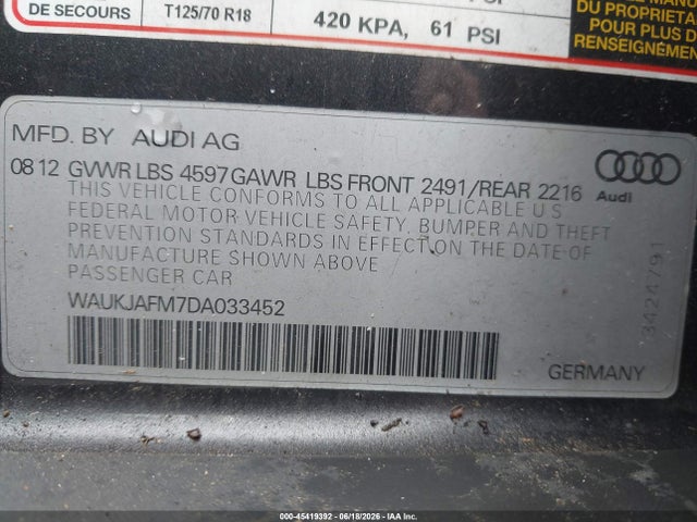 Продаж на аукціоні авто 2013 Audi A3 2.0 Tdi Premium, vin: WAUKJAFM7DA033452, номер лоту: 45419392