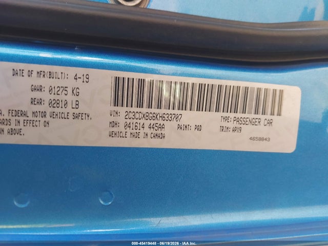 Dodge Charger Sxt Rwd 2019 2C3CDXBG6KH633707 Image 9