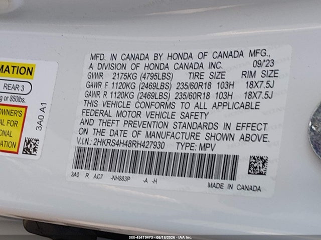 Honda Cr-v Ex Awd 2024 2HKRS4H48RH427930 Image 9