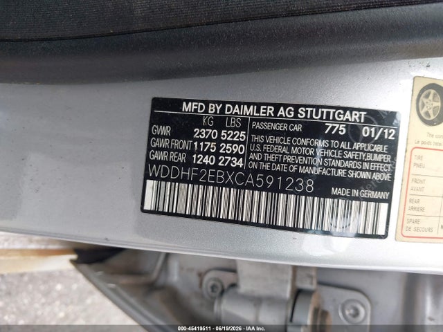 Продаж на аукціоні авто 2012 Mercedes-benz E 350 Bluetec, vin: WDDHF2EBXCA591238, номер лоту: 45419511