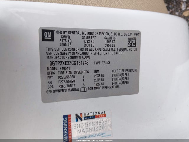 Aukcja sprzedaży 2012 Gmc Sierra 1500 Denali, vin: 3GTP2XE23CG131743, numer aukcji: 45419565