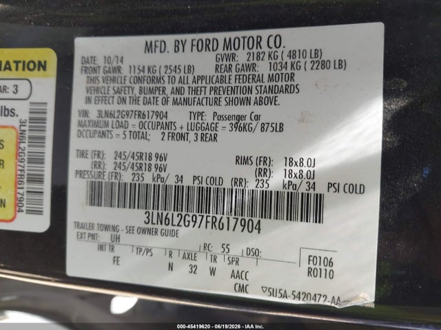 3LN6L2G97FR617904 Lincoln MKZ