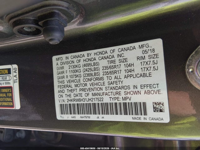 2HKRW6H31JH217522 Honda CR-V LX